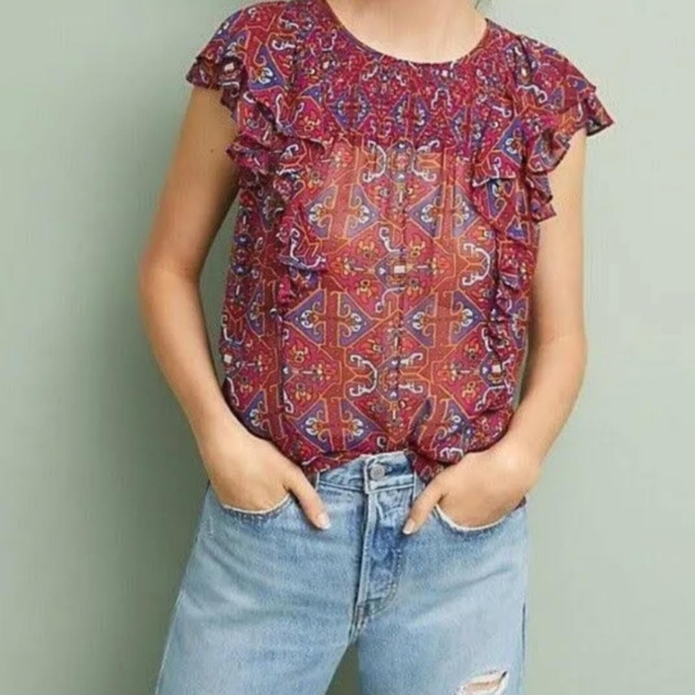 Anthropologie Flutter Sleeve Top